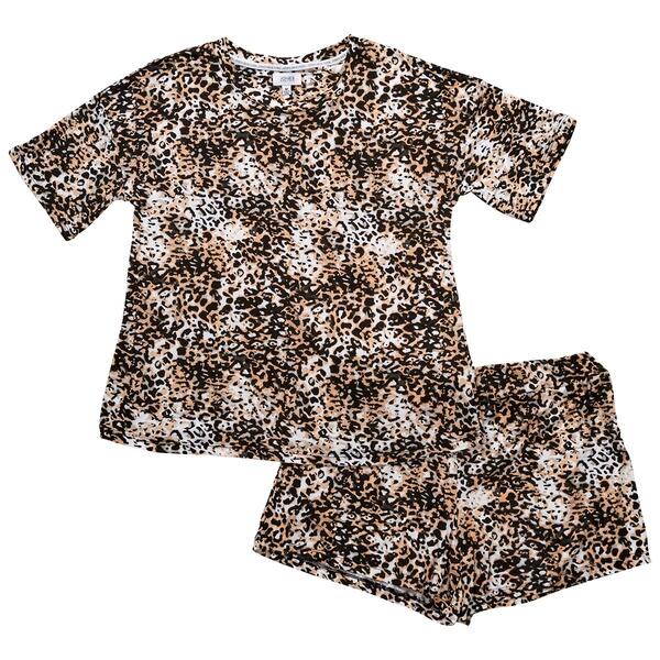 Womens Jones New York Short Sleeve Leopard Tee & Short Pajama Set - image 