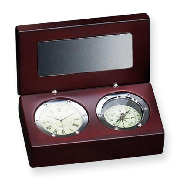 Rosewood Box with Compass & Clock - image 