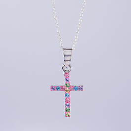 Kids Sterling Silver Multicolor Crystal Cross Necklace