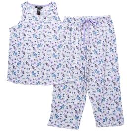 Womens Rene Rofe Knit Floral Tank & Capri Pajama Set - Ivory