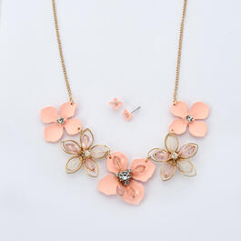 Ashley Cooper&#40;tm&#41; Gold Plated Peach Flower Necklace & Earrings Set