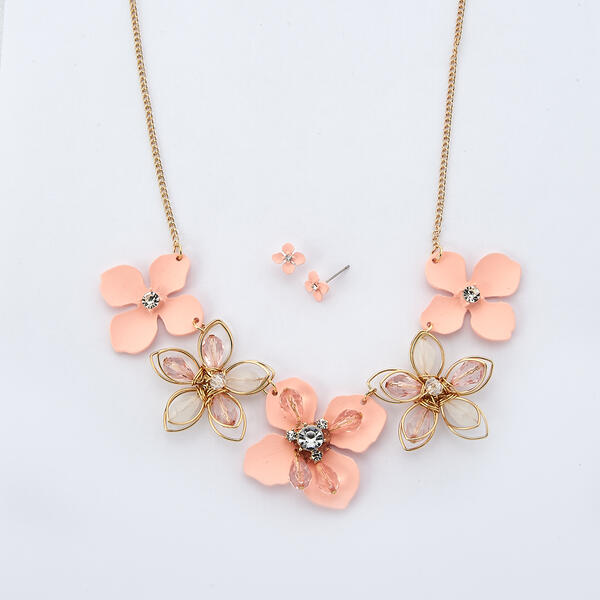 Ashley Cooper&#40;tm&#41; Gold Plated Peach Flower Necklace & Earrings Set - image 