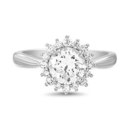 Rhodium Plated Halo Flower Shaped CZ Ring