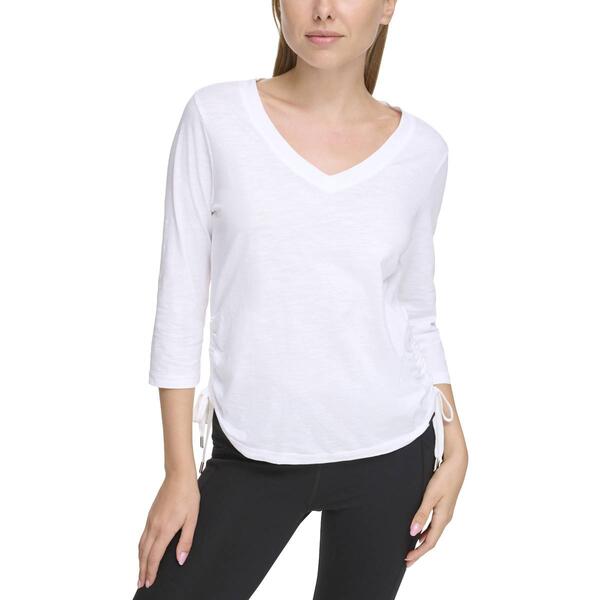 Womens DKNY Sport 3/4 Sleeve Cotton Slub Ruched Side Tie Top - image 