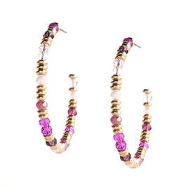 Ashley Cooper&#40;tm&#41; Gold & Pink Faceted Metal Bead C Hoop Earrings