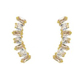 Gold Plated Heart & Cubic Zirconia Climber Stud Earrings