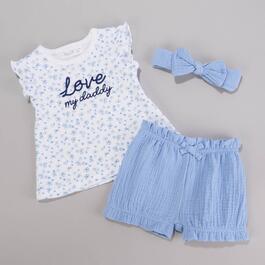 Baby Girl (12-24M) Rene Rofe(R) 3pc Love My Daddy Floral Shorts Set