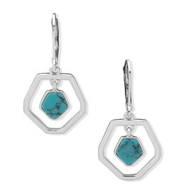 Chaps Silver-Tone Turquoise Small Leverback Hexagon Drop Earrings