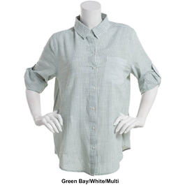 Petite Architect&#174; 3/4 Sleeve Roll Tab Stripe Casual Button Down