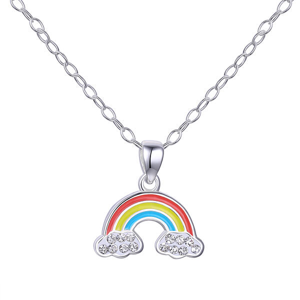 Kids Sterling Silver Crystal and Enamel Rainbow Pendant - image 