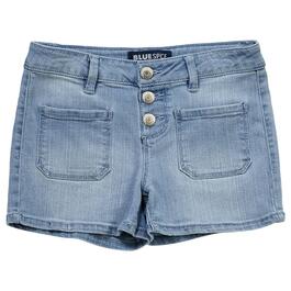 Girls &#40;7-12&#41; Blue Spice Patch Pocket Triple Button Shorts