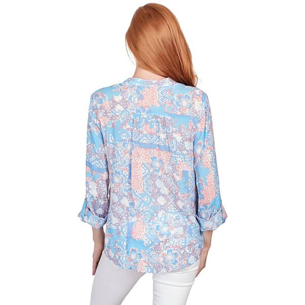 Womens Ruby Rd. Patio Party Woven Button Front Island Printed Top