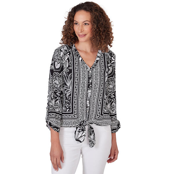 Womens Ruby Rd. Pattern Play Woven Wood Block Top - image 