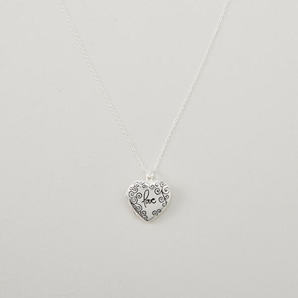 Sterling Silver Love Swirls Heart Locket Pendant Necklace - image 