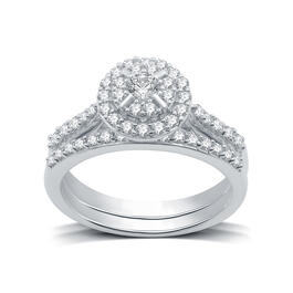 Nova Star&#40;R&#41; Lab Grown Diamond Round Halo Cathedral Bridal Set
