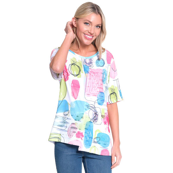 Womens  Ali Miles Elbow Sleeve Block Print Top with Pocket - image 