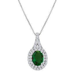 Gemstone Classics&#40;tm&#41; Sterling Silver Emerald/Sapphire Halo Pendant
