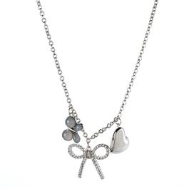 Ashley Silver-Tone Butterfly Bow & Heart Charm Necklace