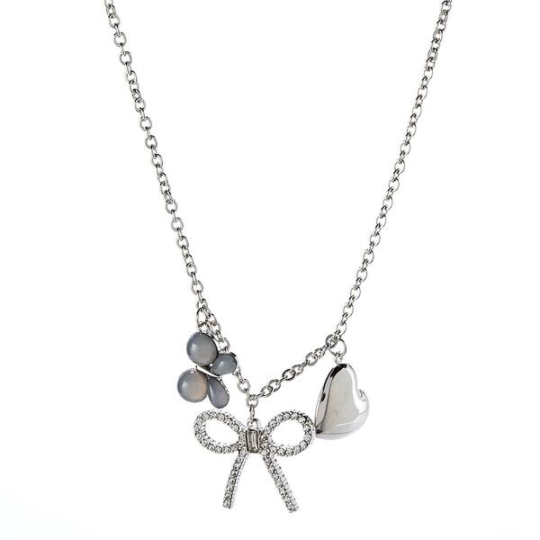 Ashley Silver-Tone Butterfly Bow & Heart Charm Necklace - image 