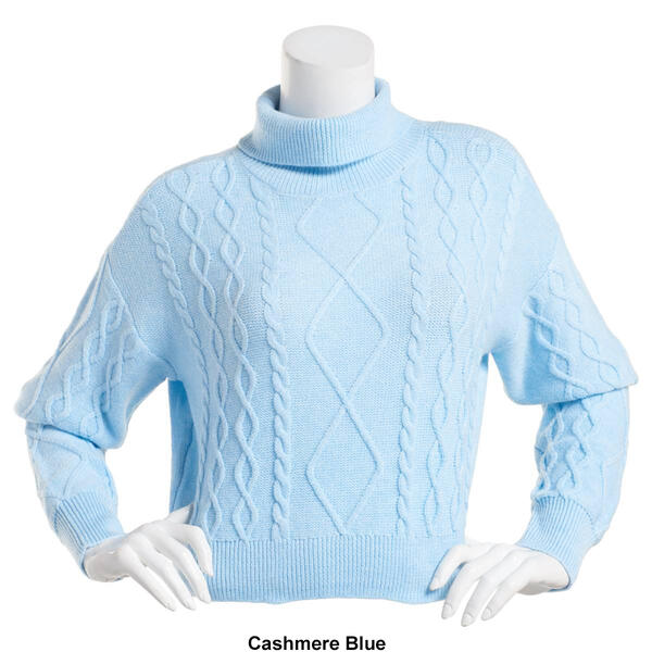 Juniors No Comment Drop Shoulder Cable Knit Turtleneck Sweater