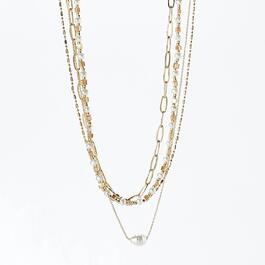 Ashley Gold-Tone and Pearl Multi Chain Necklace
