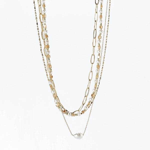 Ashley Gold-Tone and Pearl Multi Chain Necklace - image 