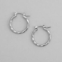 Design Collection Click-It Silver Diamond Textured Hoops