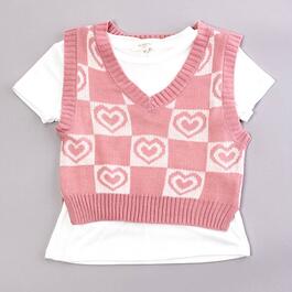 Girls (7-16) No Comment 2Fer Heart Checkerboard Vest