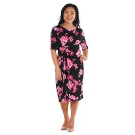 Petite Connected Apparel Elbow Sleeve Floral Side Ruched Dress