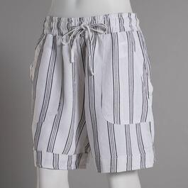Womens Royalty 5in. Cuffed Stripe Shorts w/Pockets - Cream