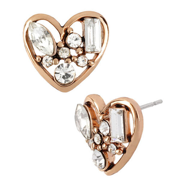 Betsey Johnson Crystal Heart Stud Earrings - image 