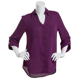 Juniors A. Byer Solid Button Down Portifino Roll Tab Blouse