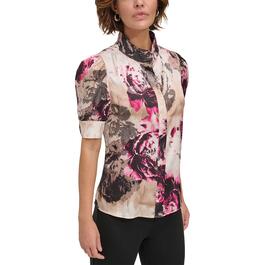 Womens DKNY Puff Elbow Sleeve Floral Blouse