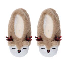Womens Capelli New York Buffalo Check Reindeer Slipper Socks