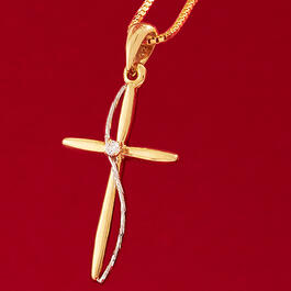 14kt. Gold Over Sterling Silver Cubic Zirconia Cross Necklace