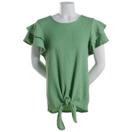 Womens Absolutely Famous Crew Neck Ruffle Sleeve Blouse
