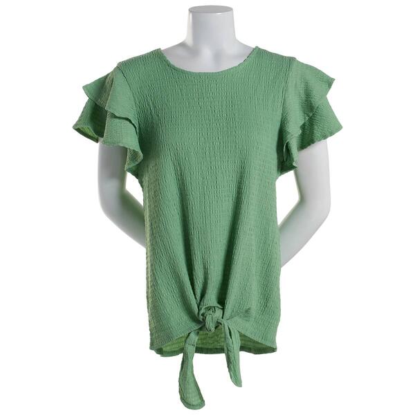 Womens Absolutely Famous Crew Neck Ruffle Sleeve Blouse - image 