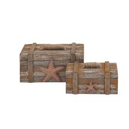 9th &amp; Pike(R) Brown Wood Coastal Boxes With Lids - Set Of 2