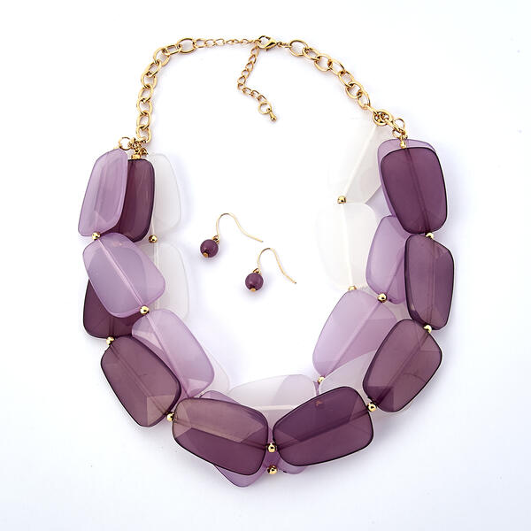 Ashley Cooper&#40;tm&#41; Gold Plated Purple Beaded Necklace & Earrings Set - image 