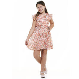 Girls &#40;7-16&#41; Sweet Butterfly Faux Wrap Floral Woven Dress