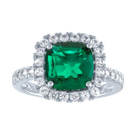 Gemstone Classics&#40;tm&#41; Sterling Silver Emerald/Sapphire Halo Ring