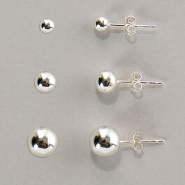 Sterling Silver Set of 3 Round Stud Earrings