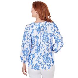 Womens Ruby Rd. Bali Blue 3/4 Sleeve Woven Luxe Voile Blouse