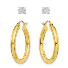 Gianni Argento Diamond Accent Stud & Gold Plated Hoop Earring Set