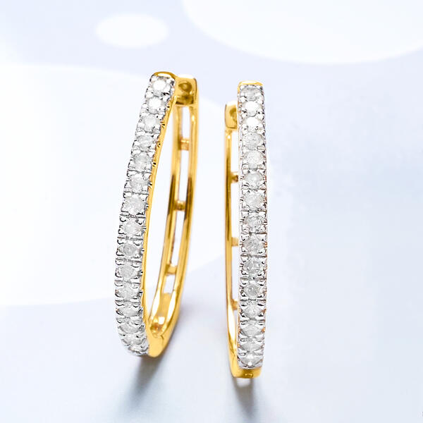 Diamond Classics&#40;tm&#41; 1/4ctw. Diamond Gold & Silver Hoop Earrings - image 