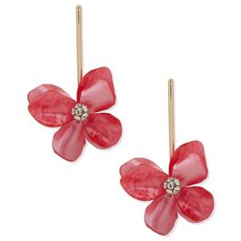 Nine West Gold-Tone & Pink Floral Linear Post Earrings