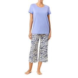 Womens HUE&#40;R&#41; Short Sleeve Touch Of Leopard Tee & Capri Pajama Set