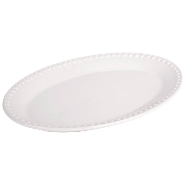 Home Essentials Pure White 14in. Oval Bead Serving Platter - image 