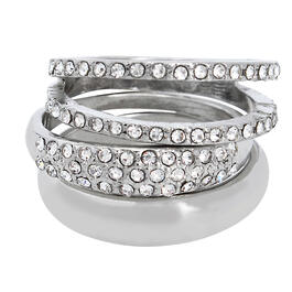 Steve Madden Silver-Tone Pave Band Ring Set