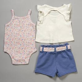 Baby Girl &#40;NB-9M&#41; Quiltex&#174; 3pc. Rose Top/Bodysuit/Shorts Set